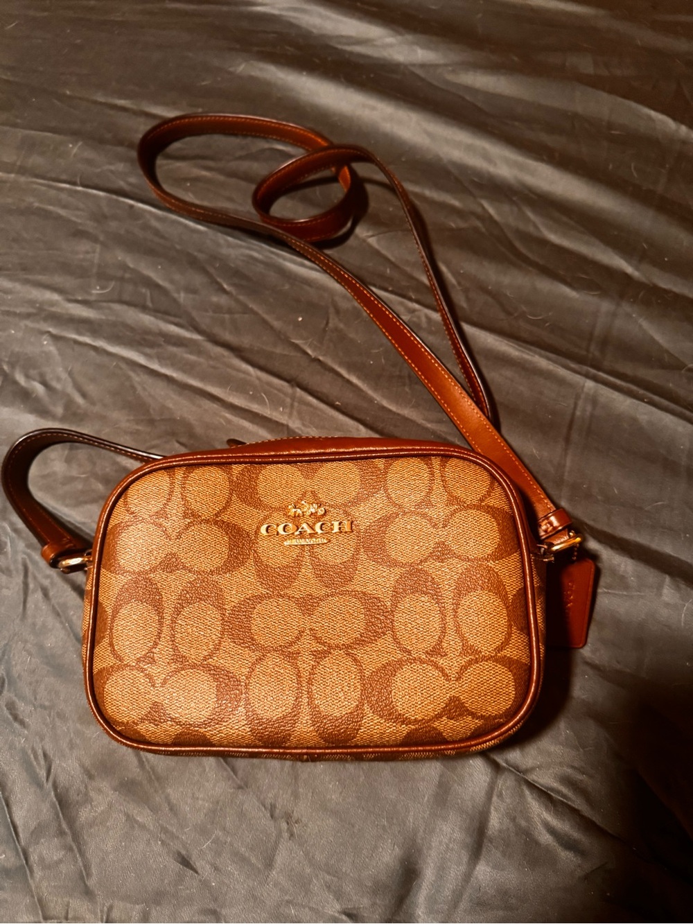 Coach Signature Brown Canvas Crossbody with Leather Trim